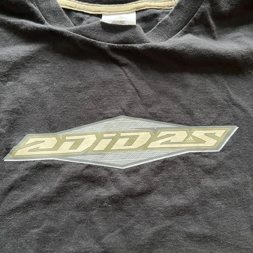 Vintage Y2K Adidas Spell Out Long Sleeve T-Shirt Black Gray Streetwear XL